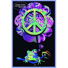Mushroom Peace Frog - Flocked Blacklight Poster - 23" x 35"