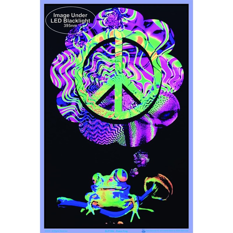 Mushroom Peace Frog - Flocked Blacklight Poster - 23" x