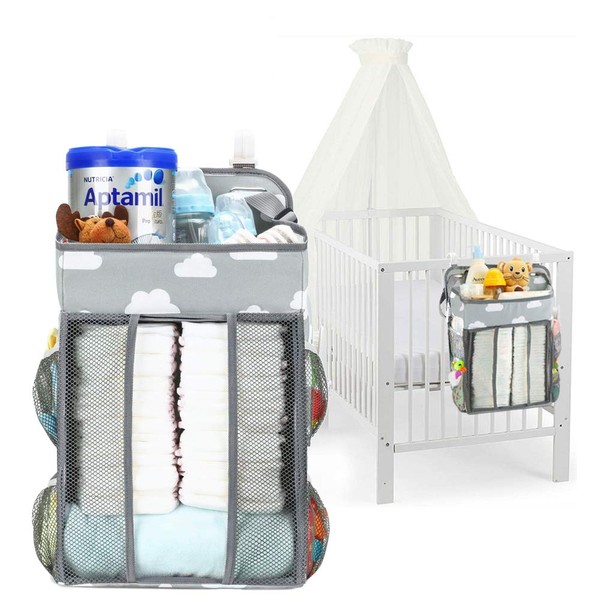 auvstar Hanging Nappy Organizer, Baby Nappy Storage, Baby Storage Basket for Baby Bed, Changing Table, Car, Nursery Storage, Gift Basket for Newborn and Young Parents (A