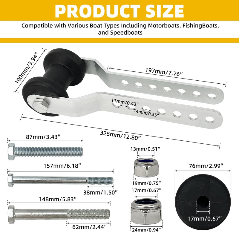 TENGBASE Marine Keel Roller, Adjustable Roller Bracket Assembles, 4” Rubber