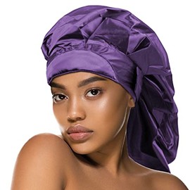 Donna Gorro Acolchado Satén Suave Trenzas Twists Rastas Coletas Unidad Banda Elástica Morado