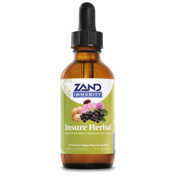ZAND Insure Herbal Immune Support, 17 Herb Blend with Elderberry, Echinacea, Chamomile, Ginger & Valerian, Daily Defense Immunity Supplement, Vegan, Gluten Free & Non-GMO (4 Ounce (Pack of 1))
