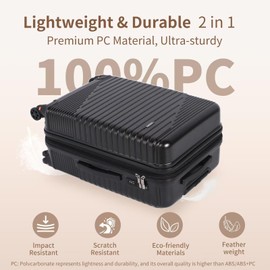 Luggage Sets 3 Piece, Hardshell Expandable Lightweight Ultra Durable 100% PC Carry On with detachable Spinner Wheels Travel Set TSA Lock (Black)