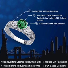 Gem Stone King 925 Sterling Silver Round 6MM Gemstone Birthstone Engagement Ring | Wedding Anniversary Promise Ring For Women | Available In Size 5, 6, 7, 8, 9