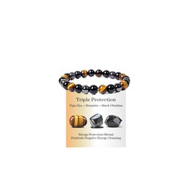 Hemys Hematite Protection Bracelet,Tiger Eye Black Obsidian Healing Crystals Bracelets Beaded Natural Stone Good Luck Bracelet Jewelry Gifts for Women&Men (Tiger Eye)