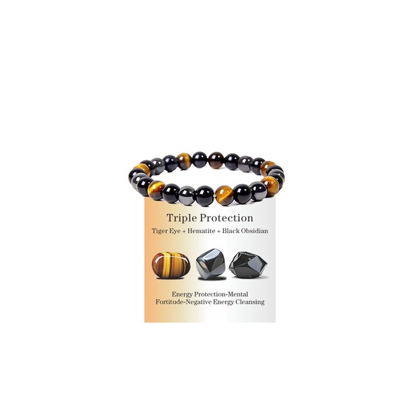 Hemys Hematite Protection Bracelet,Tiger Eye Black Obsidian Healing Crystals Bracelets