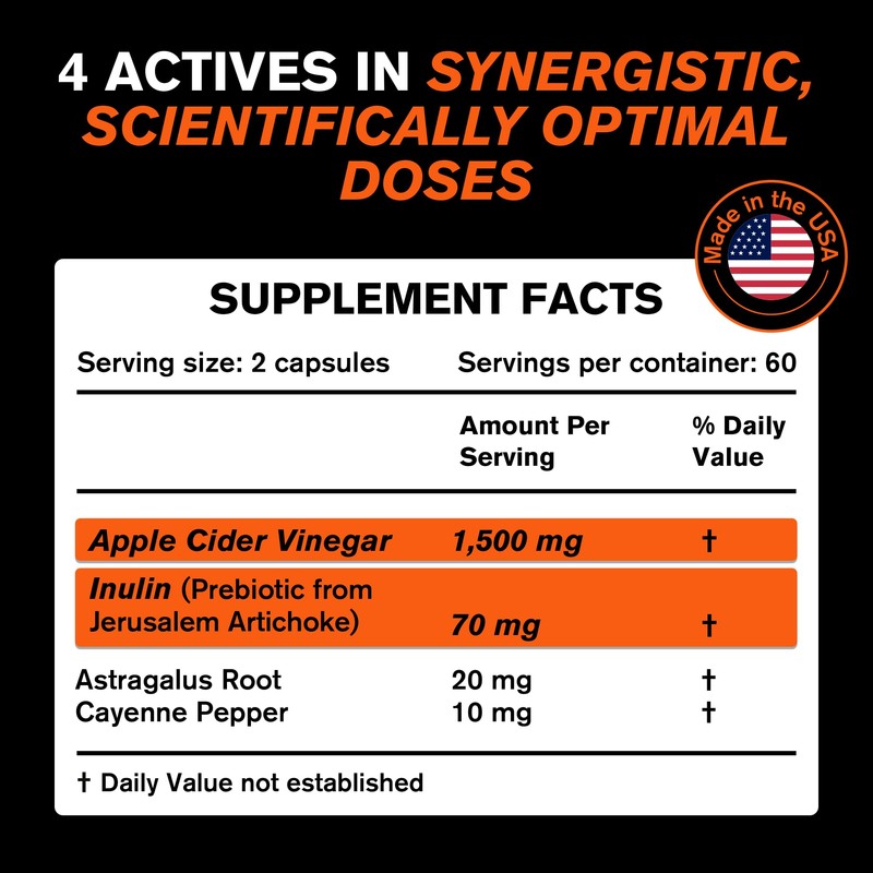 Apple Cider Vinegar Pills with Prebiotic, 2 Month Supply -
