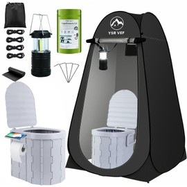 Portable Camping Toilet Kit with Pop-Up Privacy Tent, Washable Outdoor Shower and Changing Room, Includes Toilet Bags, Poo Gel, and Camping Lantern
