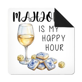 SkipTiger Wine Lover Gifts Mahjong Mat for Table 31.5 x 31.5 in, Mahjong is My Happy Hour Non-Slip Noise Reduction Mah Jong Table Cover Tablecloth for Card Poker Dominoes Dice and Board Games