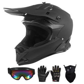 SPARK Adult Motocross Helmet Dirt Bike Helmets Full Face Motorcycle Off-Road Mountain E-Bike BMX MX ATV Helmet (with Gloves Goggles Mask) 4Pcs Set, DOT Certified (Matte Black, Medium)