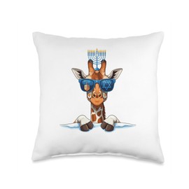 Giraffe Menorah Dreidel Jewish Hanukkah Womens Mens Kids Throw Pillow