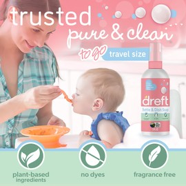Dreft Bottle and Dish Soap | Made to Clean Baby Bottles, Sippy Cups, Pacifiers, Breast Pumps, & More | Gently Removes Milk Film & Odors | Plant Based, Fragrance Free Dish Soap | 3 Fl Oz (Pack of 2)