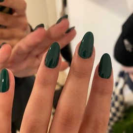 Verde Oscuro Presione En Las Uñas Cortas Ovaladas de Acrílico Prensadas, Color Sólido Uñas Falsas Ovaladas Cortas Medianas para Mujeres Uñas Redondas 
