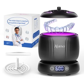 Ultrasonic Retainer Cleaner Machine, 50kHz Ultrasonic Denture Cleaner with Durable Removable Base&4 Modes Digital Timer, Dental Cleaning Pod for Mouth Guard, Braces, Jewelry, Aligner, Toothbrush