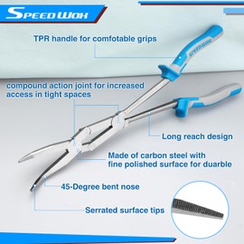 SPEEDWOX 13-Inch Dual Pivot Pliers - Bent Nose Dual Material Long Reach Extra Long Compound Action Pliers