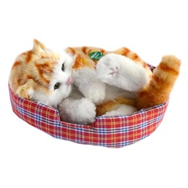 Fenteer Sleeping Cats Toy Stuffed Interactive Pet Toy Lifelike Mini Kitten in Pet Pad Make Sounds Doll Office Simulation Lovely Cat, Body Orange Cat