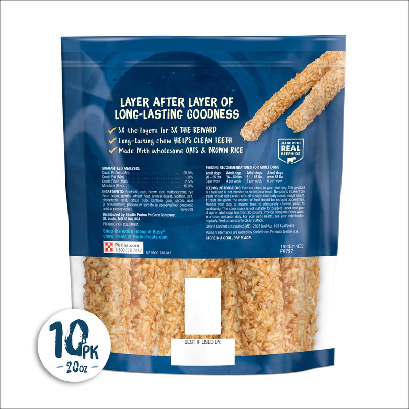Purina Busy Rawhide Small/Medium Breed Dog Bones, Chewnola with Oats
