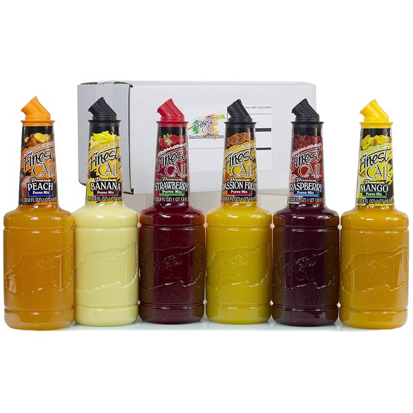 Finest Call Premium Fruit Puree Drink Mix, 1 Liter Bottles (33.8 Fl Oz), Variety Pack of 6