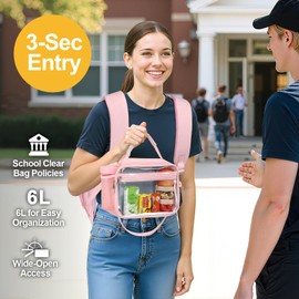 PACKISM Clear Lunch Bag for Girls - Reusable Clear Lunch Box for School with Adjustable Shoulder Strap, Back to School Heavy Duty Transparent Stadium Approved Lunch Snack Bag for Travel Picnic, Pink