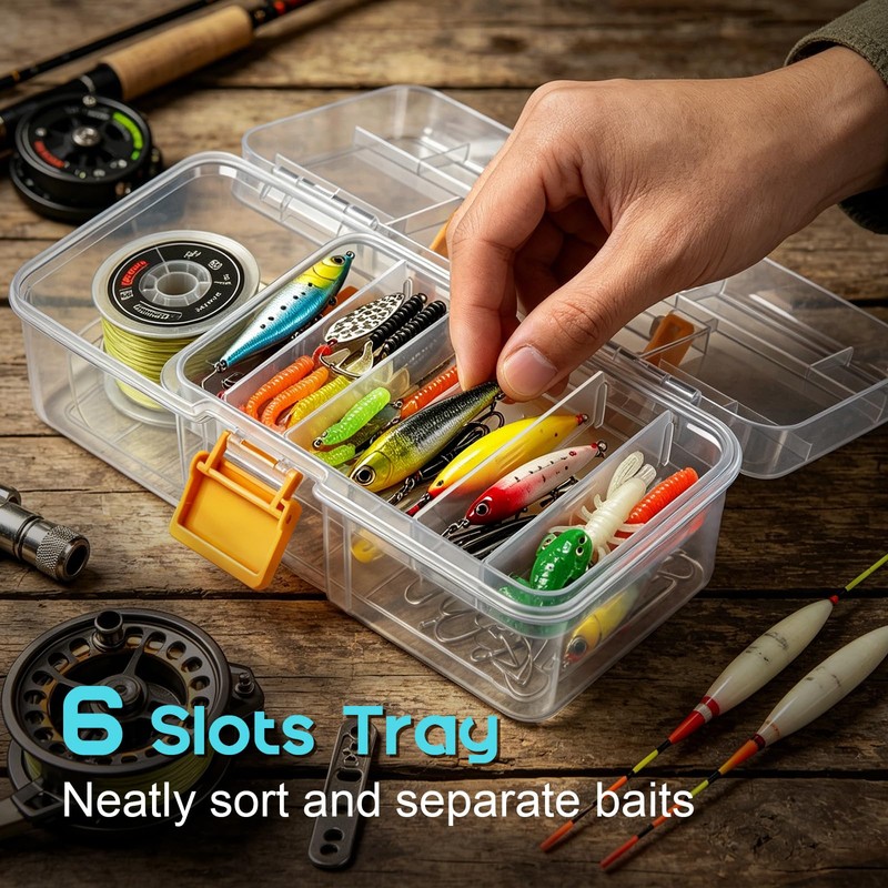 Fishing Tackle Box, Clear Plastic Fishing Bait and Lure Organizer