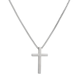 ZoYanLf Cross Necklace for Men, Silver Gold Stainless Steel Plain Cross Pendant Necklace for Men Chain (steel)