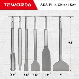 6pcs Chisel Set with SDS Plus Shanks, Masonry Concrete Drill Bit Set for Rotary Hammer Drill, Tile Grooving Scraping Flat Point Scaling Chisels, 40Cr Steel SDS Plus Bits for for Home Improvement