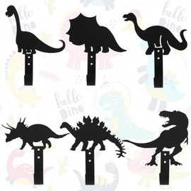 Zhengmy 6 Pcs Dinosaur Wall Hooks Dinosaur Bathroom Decor Cartoon Silhouette Shape Coat Hooks for Kids Boys Girls Black Metal Decorative Wall Mounted Hanging for Nursery Bathroom Bedroom