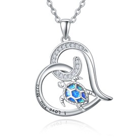 PRAYMOS Animal Necklace Turtle/Flamingo/Shark Opal Abalone Pendant 925 Sterling Silver Chain Gifts for Women Girls, Sterling Silver