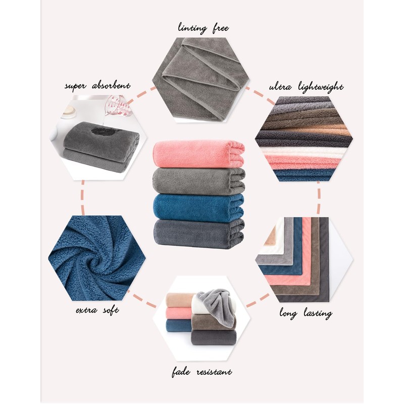 Lumimi 4-Pack Soft Microfiber Hand Towel Bundle 29" L x