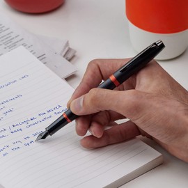 Parker IM Vibrant Rings Fountain Pen | Satin Black Lacquer with Flame Orange Accents | MediumPoint with Blue Ink Refill | Gift Box