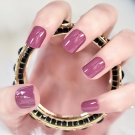 Soft Gel Rose Pink Press on Nails - iBeautying False Nails - Glossy Finish Finger Daily Wear Nail - Medium-short Square Acrylic Reusable Fake Nails 24pcs