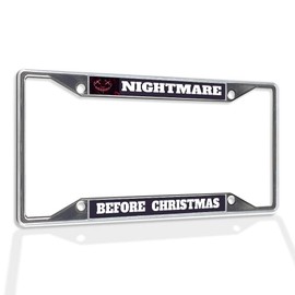 Fastasticdeals Metal Insert License Plate Frame Nightmare Before Christmas Weatherproof Car Accessories Chrome 4 Holes Solid Insert