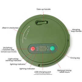 LED Camping Lampe USB Wiederaufladbar 10M Lichterkette 5 Beleuchtungsmodi Timer 4/6/8 Stunden Grün