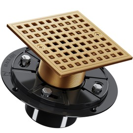 Yaseingoo 4-1/4" Square Shower Drain Kit - Champagne Bronze 304 Stainless Steel Low Profile Floor Drain with ABS Flange & Hair Catcher (Fits 2"/3" Pipes, Gold Finish)