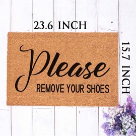 Funny Coir Doormat - Please Remove Your Shoes, Outdoor Welcome Mat for Front Porch & Entrance - Heavy-Duty PVC Back, 23.6 x 15.7 inch