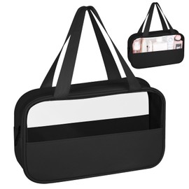 Clear Travel Toiletry Bag for Women, Portable Makeup Bag Cosmetic Wash Bags with Zippers Travel Accessories, Hanging Transparent Waterproof Bag Vacation Bathroom Organizer (Black)