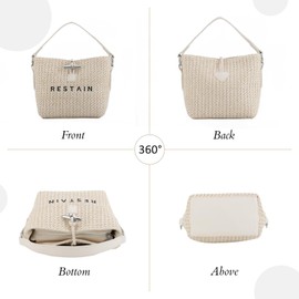 Jywmsc Straw Shoulder Bag for Women, Summer Straw Purses and Handbags Bucket Shoulder Clutch Bag for Holiday, beige