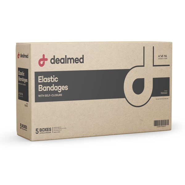 Dealmed 4" Elastic Bandage Wrap with Self-Closure – 50 Elastic Bandages, 5 Yards Stretched Compression Bandage Wrap, Wound Care Product for First Aid Kit and Medical Facilities