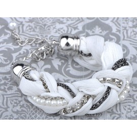 Alilang Twisting Cultured Faux Pearl Crystal Rhinestone Braid Design Fashion Bracelet