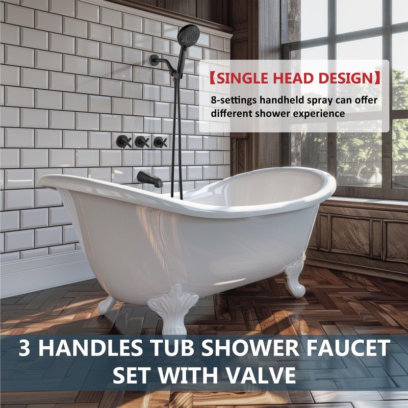 Aolemi 3 Handles Tub Shower Faucet Set with Valve Bathtub