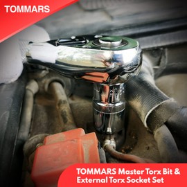 TOMMARS TOMMARS 60-Pc Master Torx Bit Socket and External Socket Set 1/4", 3/8", 1/2" Drive, S2 Steel Bits, CRV Sockets E4-E24, T6-T70,TT6-TT70,TP8-TP60