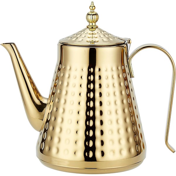 SANQIAHOME Stainless Steel Teapot 1.6L(54oz) 5-6 Cups,with Removeable Infuser,Good Pour,Hammer