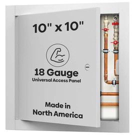 Best 10” x 10” Universal Economy Metal Access Panel with Reinforced Edges, 18-Gauge Steel Access Door for All Flush Surfaces, 1 7/16" Mounting Frame, Hidden Hinge Pin, Screwdriver Latch,BA-ED-2002