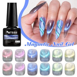 MTSSII Dynamic Reflective Cat Eye Gel Nail Polish Reflective Glitter Magnetic Gel Polish Set with Base Top coat and Magnet Diamond Cat Eye Gel Polish Kit Gifts for Women 8PCS