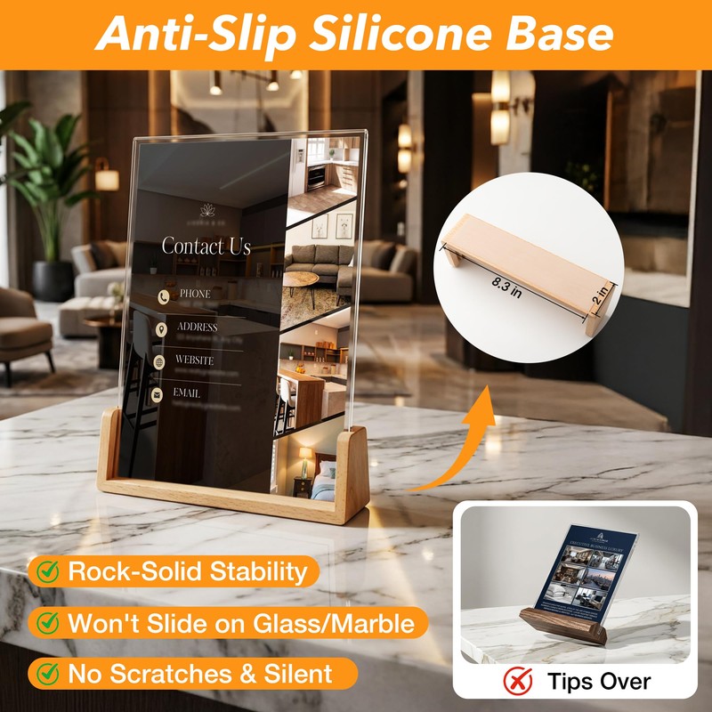 Acrylic Sign Holder 8.5 x 11 with Wood Base 3
