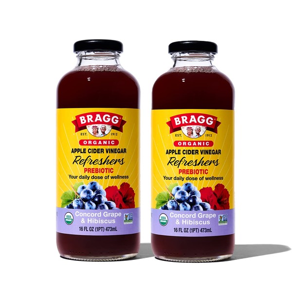 Bragg Organic Apple Cider Vinegar Beverage, Concord Hibiscus - 16oz, 2 Pack