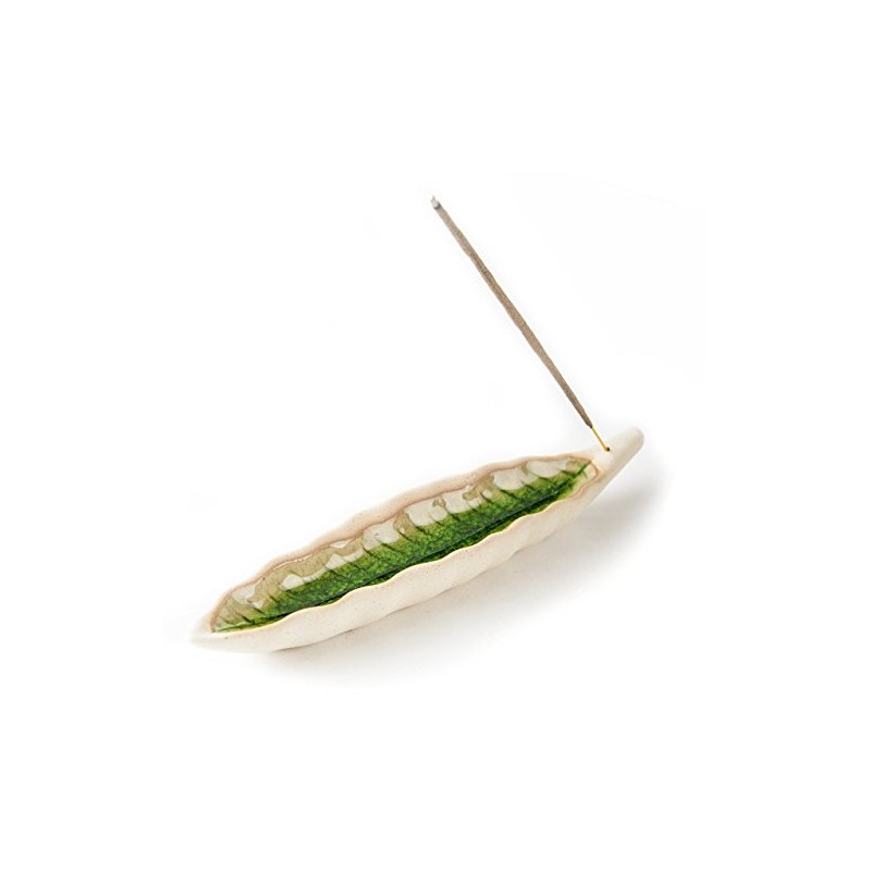 Incense Stick Holder Leaf Shape 24 cm Long Sandstone White
