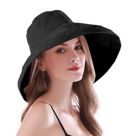 AIDIER Women Wide Brim Sun Hats with Straps Ladies Foldable UPF 50+ Sun Protective Bucket Hat Elegant Travel Summer Hat