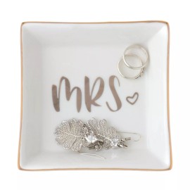 Ella Celebration Mrs. Ring Dish, Ceramic Jewelry Holder Tray, Engagement Wedding Gift (Square)