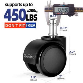 Sytopia Office Chair Wheels Replacement, 2 Inch Caster Wheels for Hardwood Floors and Carpet, Heavy Duty Roller Blade Coster, Replace Office Chair Mats Universal Size 11x22mm, Set of 5, Black